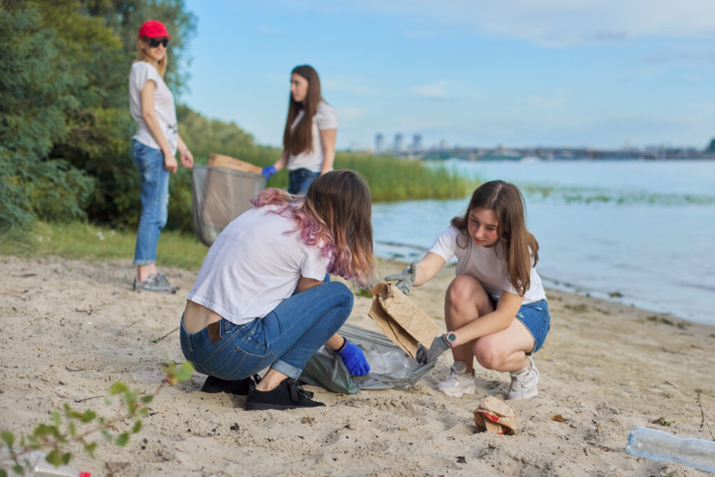 Two girls participating in an ocean wise shoreline cleanup